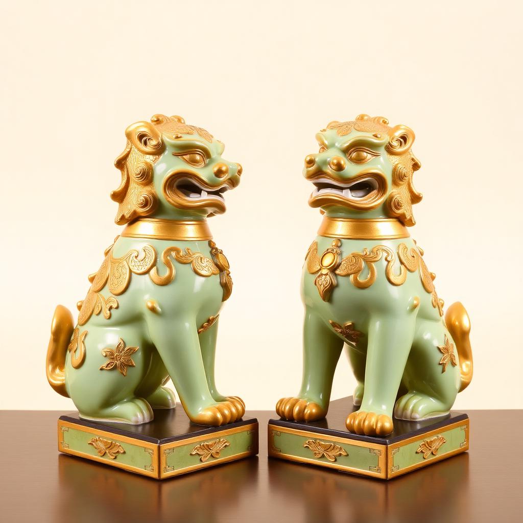 Pair of Chinese Style Decorative Porcelain Foo Dog Candlesticks