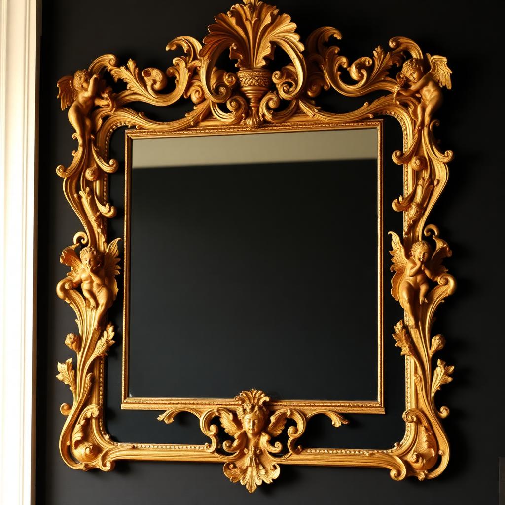 Italian Florentine Giltwood Cherub Mirror — Victorian-era antiques from the Elysian Antiques & Collectibles collection. Hand-carved giltwood frame with cherubs and acanthus.