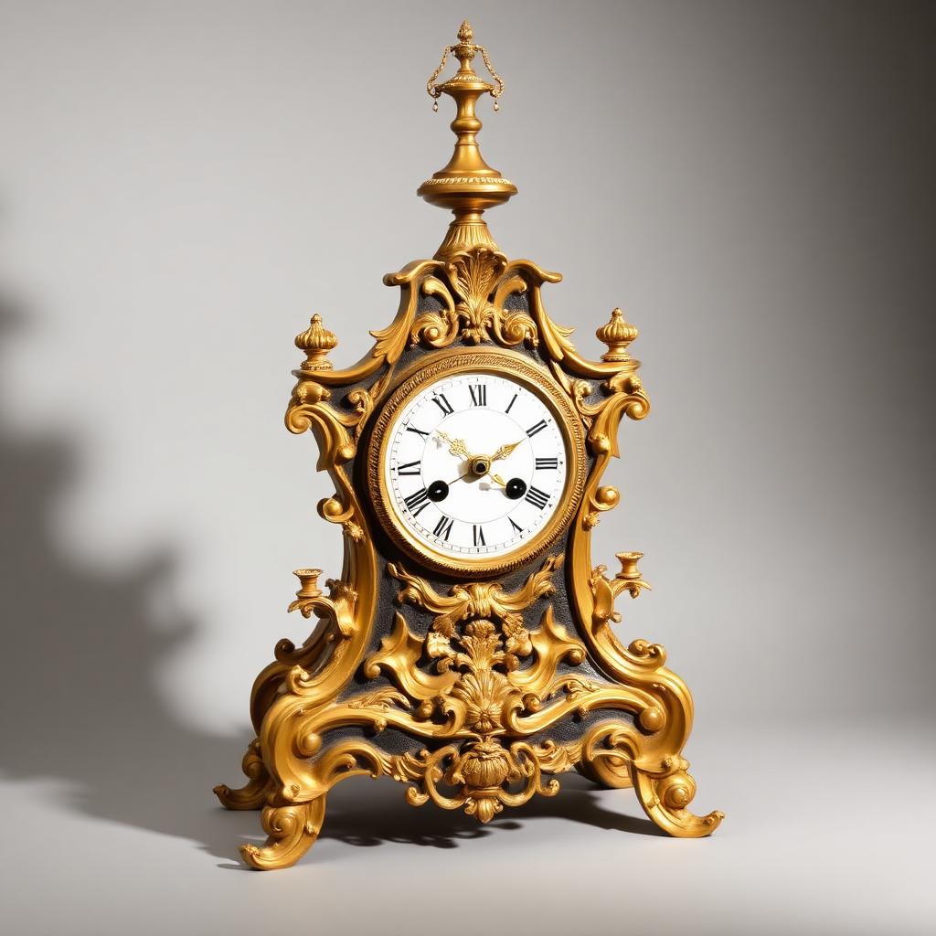 Antique French Ormolu Gilt Bronze Mantel Clock — Victorian-era antiques from the Elysian Antiques & Collectibles collection. Ormolu mantel clock in Rococo style.