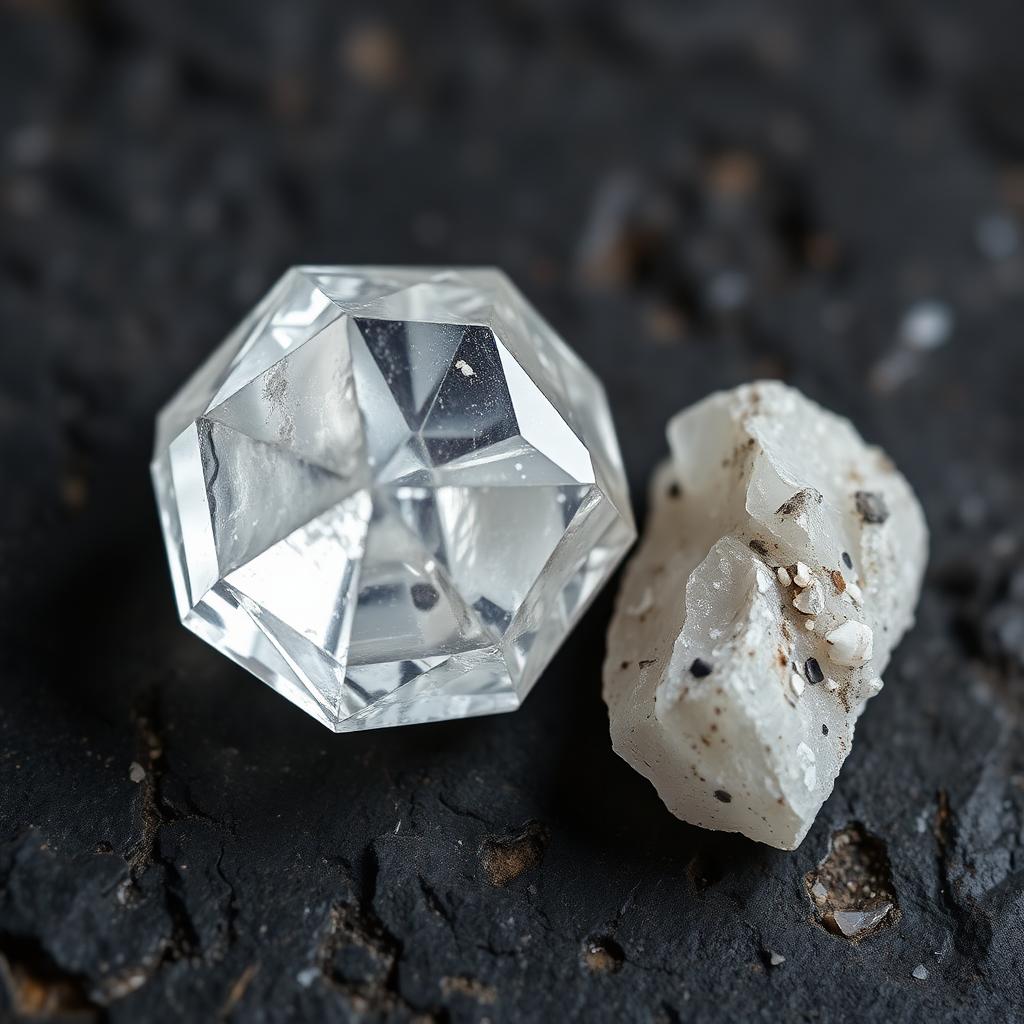 Natural Rough Uncut Diamond Octahedron with Host Rock — Contemporary-era diamonds from the Elysian Antiques & Collectibles collection. Gem-quality rough diamond crystal with kimberlite host.