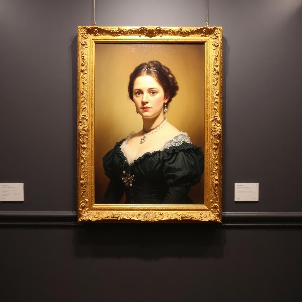 Victorian Portrait of an Elegant Woman, Oil on Canvas — Victorian-era fine art from the Elysian Antiques & Collectibles collection. Half-length portrait, original gilt frame.