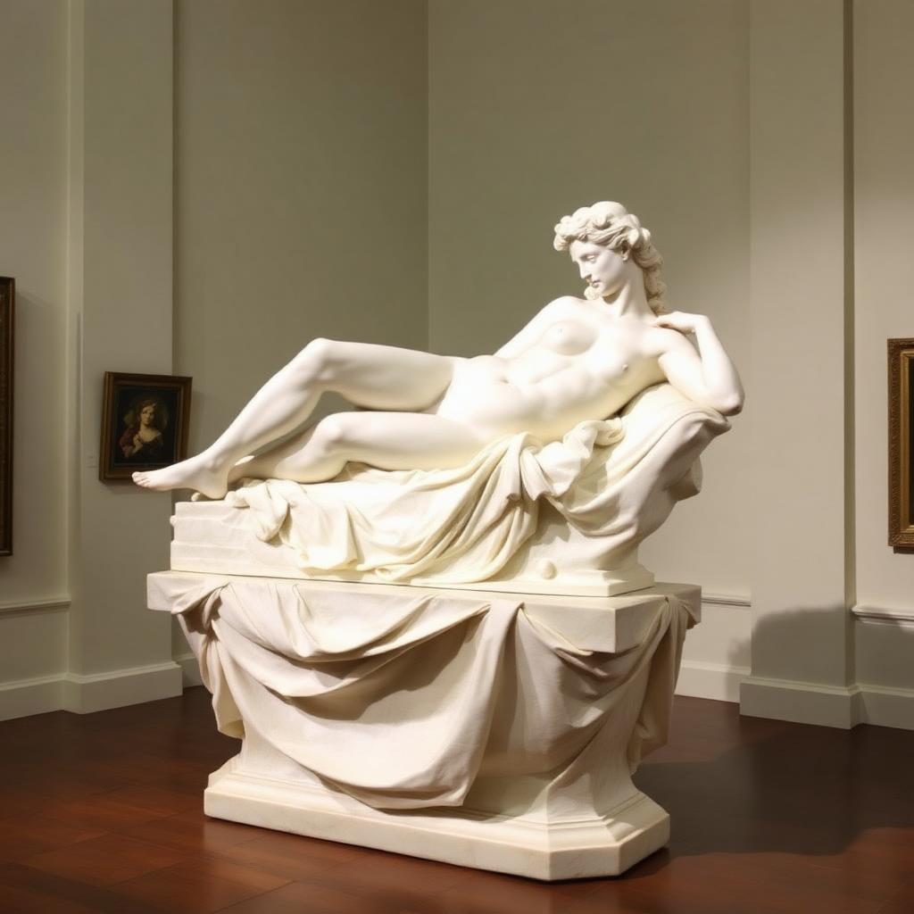 Carrara Marble Sculpture of a Reclining Nymph on Pedestal — Georgian-era fine art from the Elysian Antiques & Collectibles collection. Hand-carved white Carrara marble, gallery-scale.