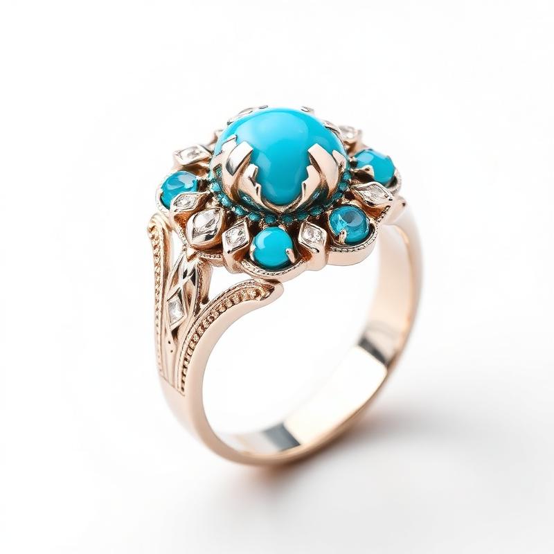 Art Nouveau Turquoise and Diamond Dinner Ring