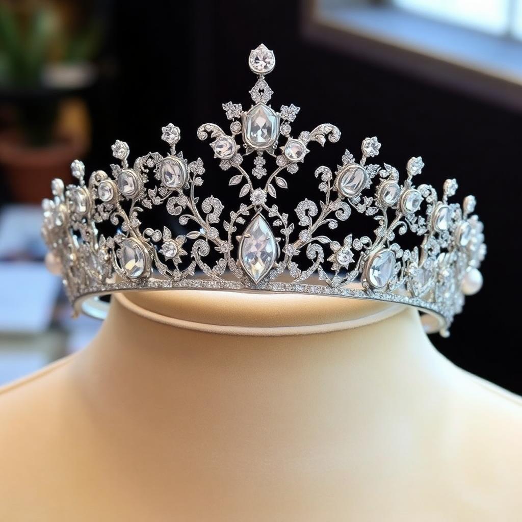 Belle Époque Diamond and Natural Pearl Tiara — Edwardian-era jewelry from the Elysian Antiques & Collectibles collection. Old mine cut diamonds and natural pearls, platinum scrollwork.